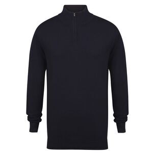 Henbury Mens 1/4 Zip Long Sleeve Sweater / Navy